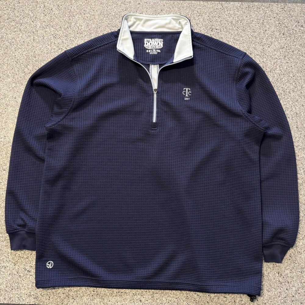 Straight Down Mens XL Navy Blue Waffle Knit Quarter Zip Pullover CTC 1897 Golf